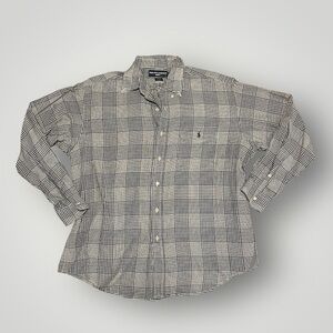 Ralph Lauren Golf Tilden Plaid Button Down Shirt L 100% Cotton Navy Cream